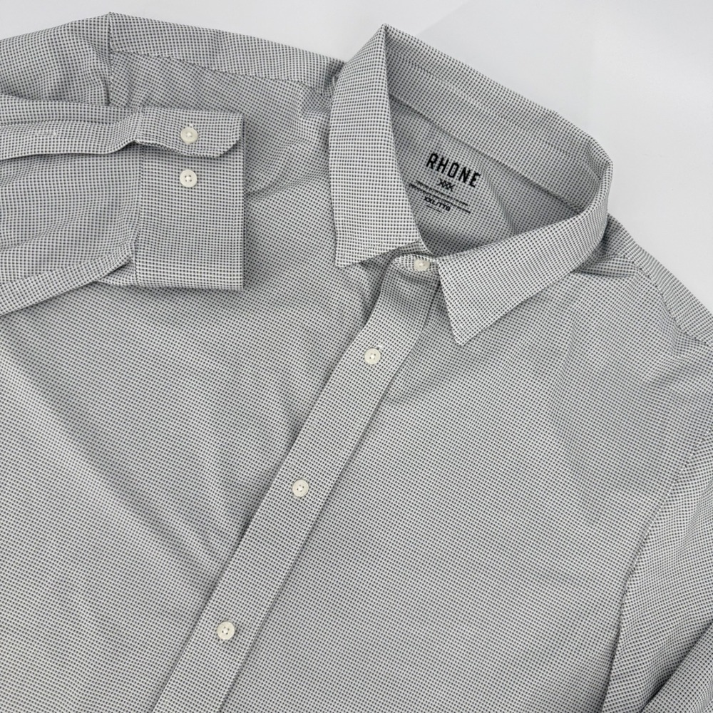 Rhone Commuter Shirt Mens XXL White Black Micro Check Long Sleeve Button Down